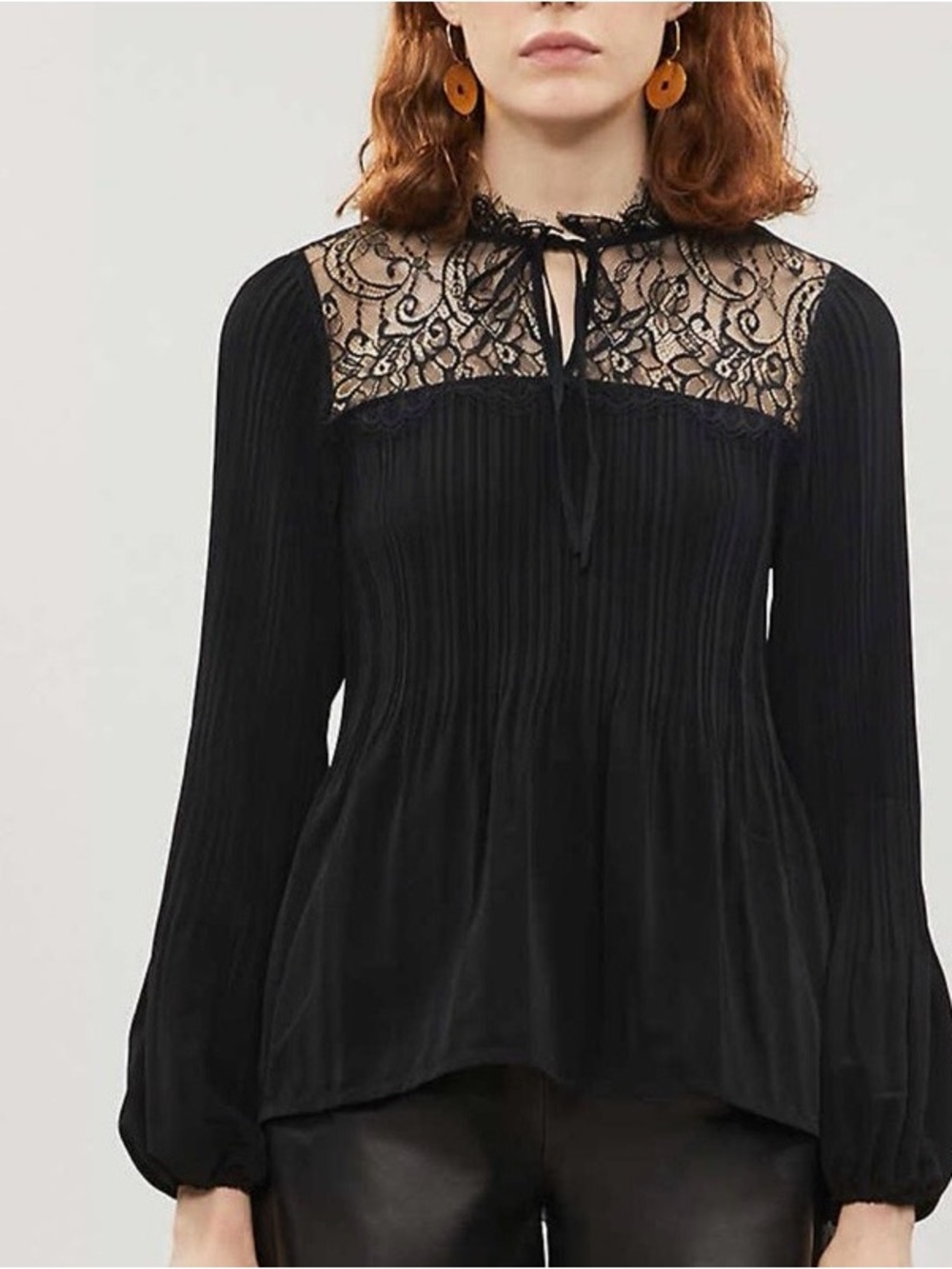 Maje Black Lace Yoke Long-Sleeve Blouse - Picture 3 of 6